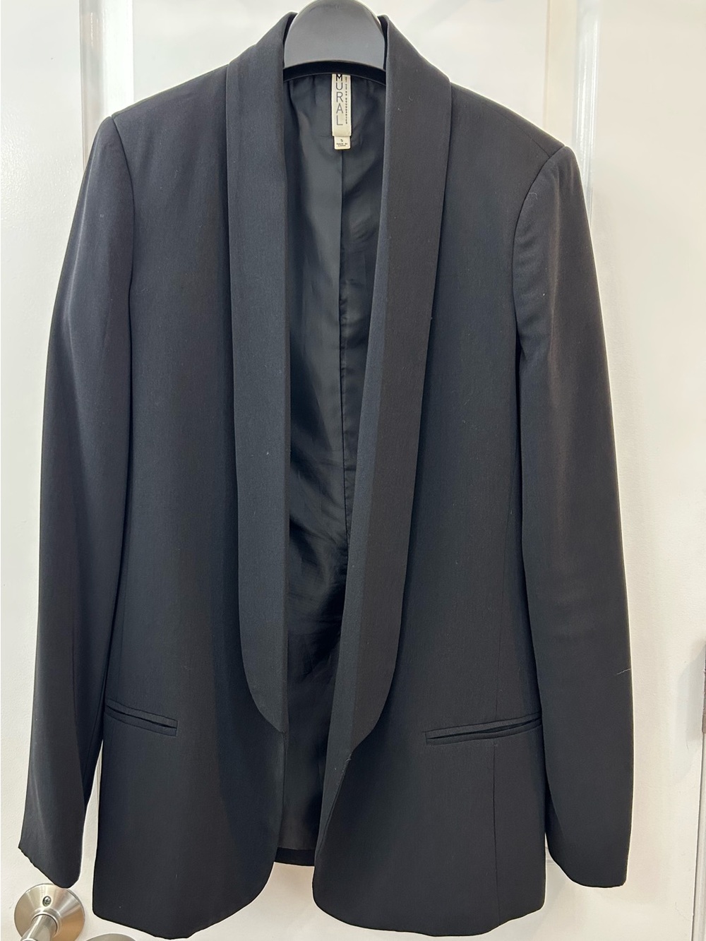 Mural Black Collar Open Front Blazer, Size S